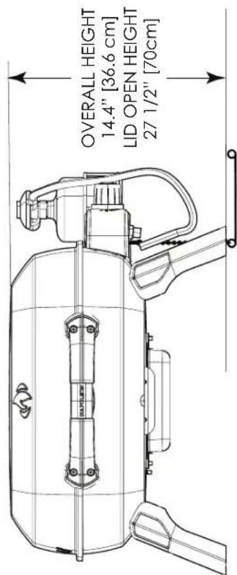 OVERALL HEIGHT 14.4" [36.6 cm] LID OPEN HEIGHT 27 1/2" [70cm]