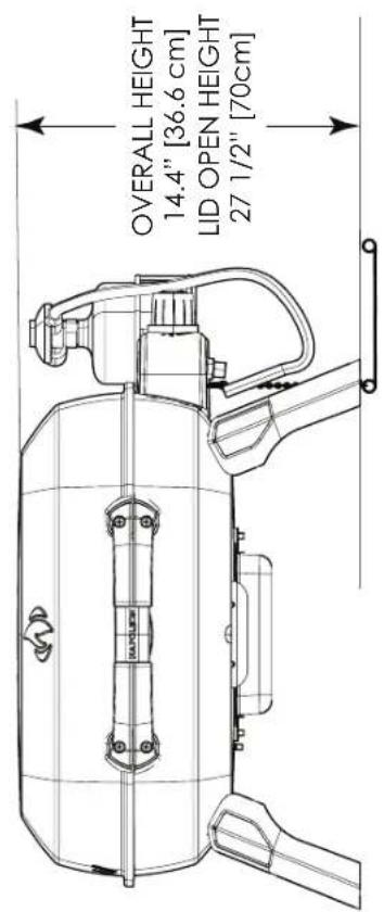OVERALL HEIGHT 14.4" [36.6 cm] LID OPEN HEIGHT 27 1/2" [70cm]