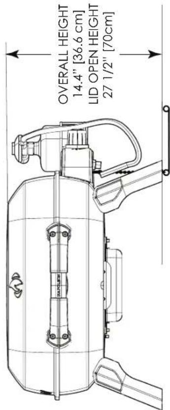 OVERALL HEIGHT 14.4" [36.6 cm] LID OPEN HEIGHT 27 1/2" [70cm]