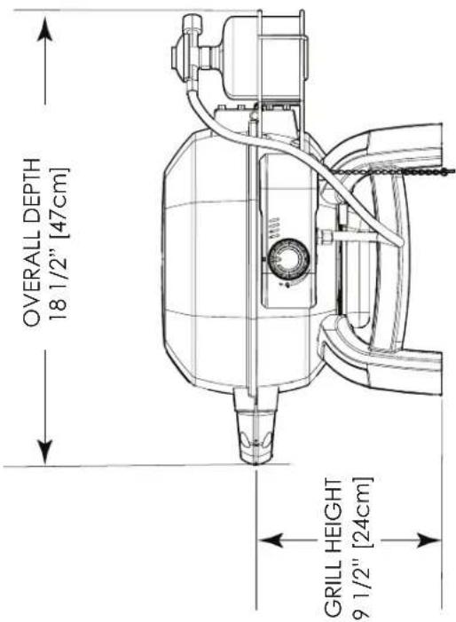 OVERALL DEPTH 18 1/2" [47cm] GRILL HEIGHT 9 1/2" [24cm]