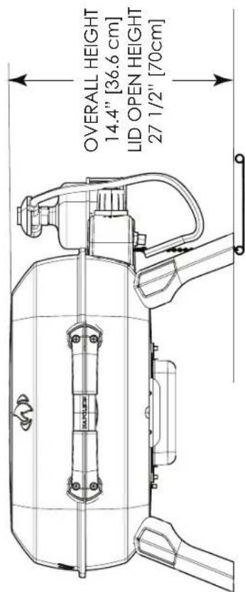OVERALL HEIGHT 14.4" [36.6 cm] LID OPEN HEIGHT 27 1/2" [70cm]