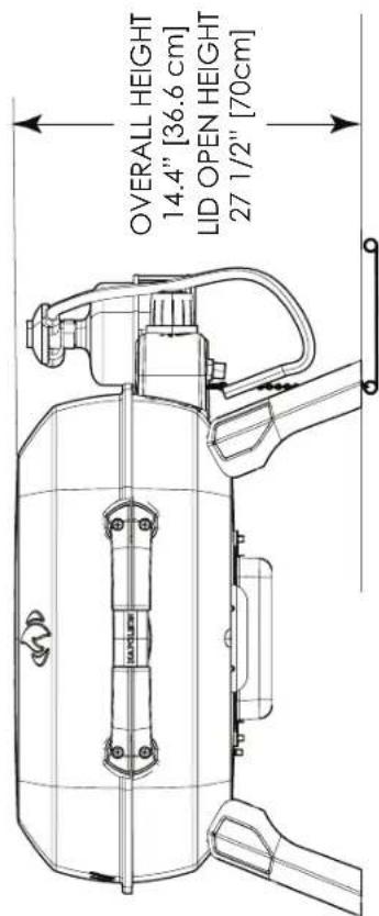 OVERALL HEIGHT 14.4" [36.6 cm] LID OPEN HEIGHT 27 1/2" [70cm]