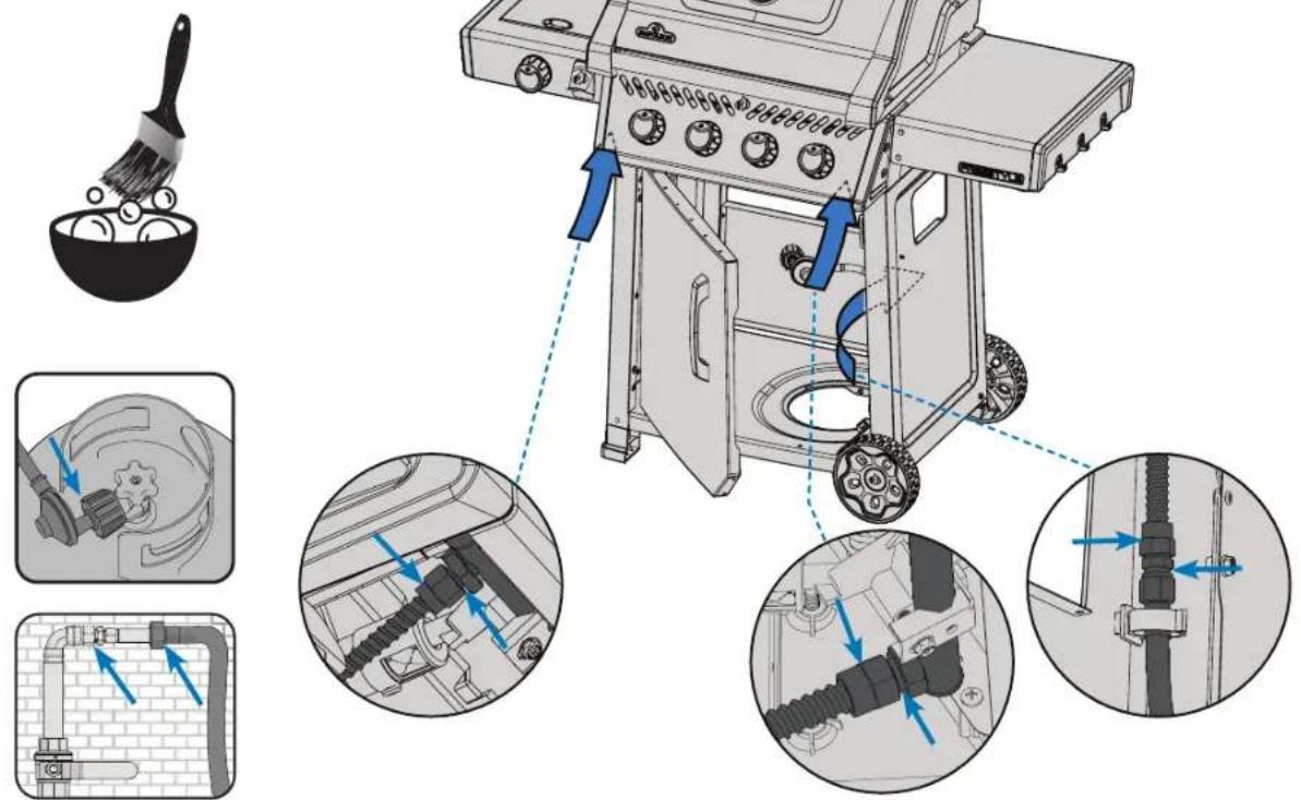 Technical diagram illustrating the assembly of a portable electric grill with labeled components and directional arrows indicating motion or assembly.