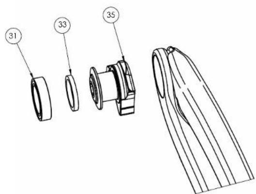 Technical diagram of a mechanical component with numbered parts labeled 31, 33, and 35