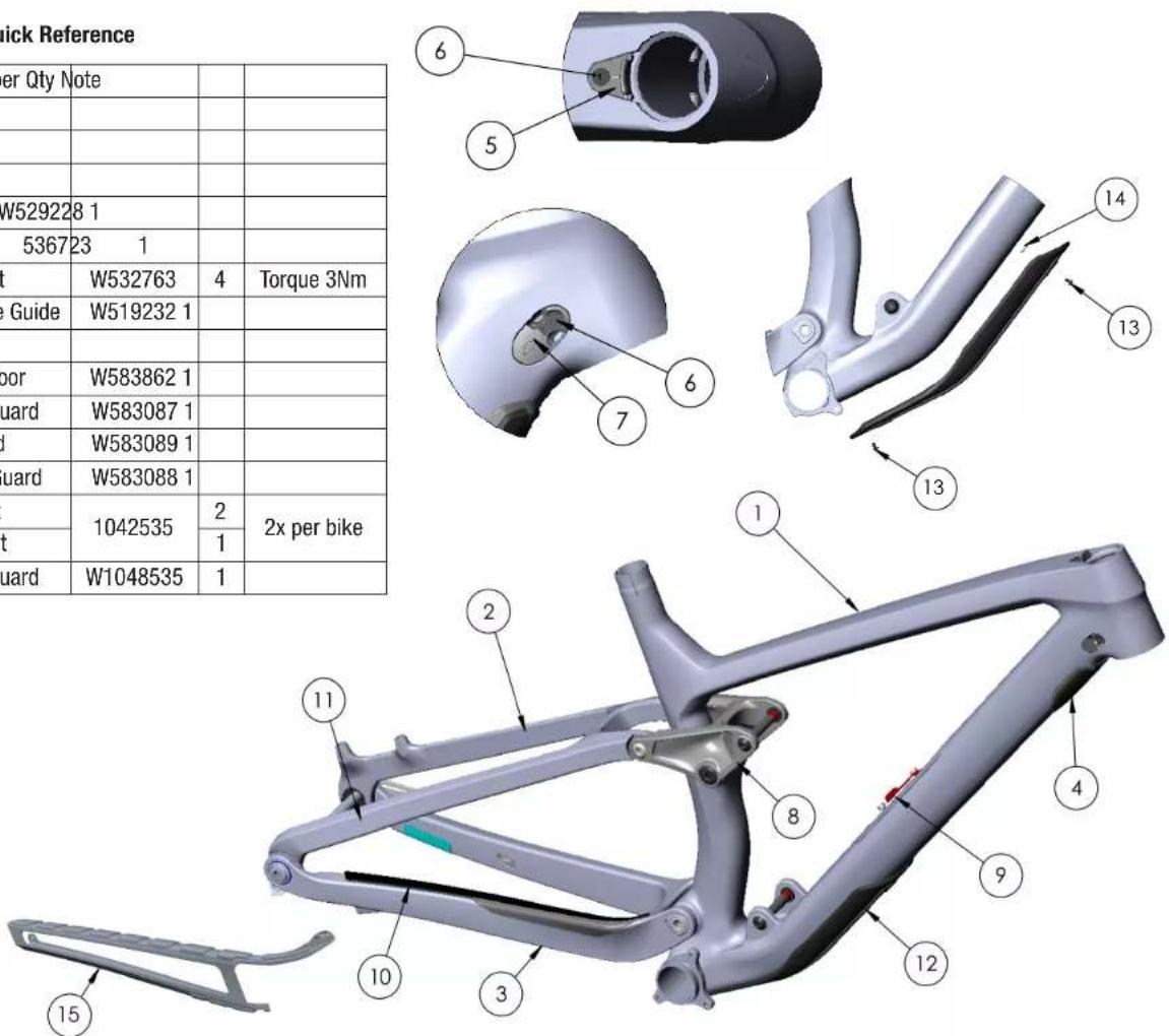 Quick Reference per Qty Note W529228 1 536723 1 W532763 4 Torque 3Nm e Guide W519232 1 W583862 1 W583087 1 W583089 1 W583088 1 1042535 2 2x per bike W1048535 1