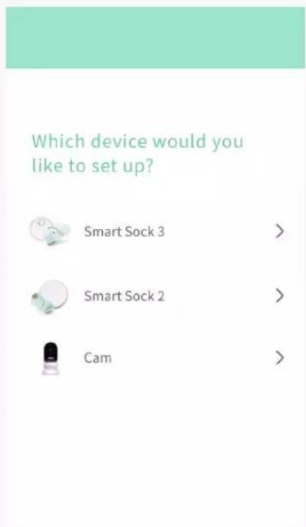 Which device would you like to set up? Smart Sock 3 > Smart Sock 2 > Cam >