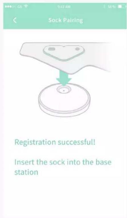 Sock Pairing Registration successful! Insert the sock into the base station