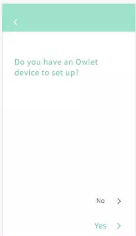 Do you have an Owlet device to set up? No > Yes >