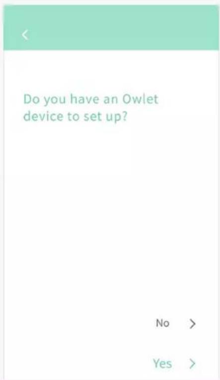 Do you have an Owlet device to set up? No > Yes >