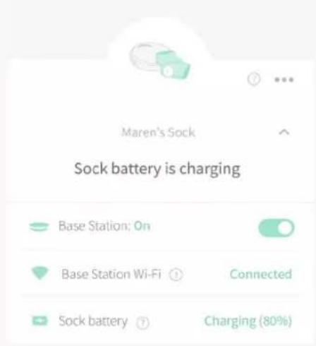 Maren's Sock Sock battery is charging Base Station: On Base Station Wi-Fi Connected Sock battery Charging (80%)