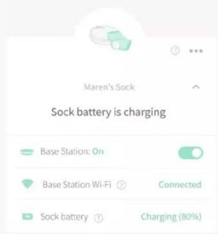 Maren's Sock Sock battery is charging Base Station: On Base Station Wi-Fi Connected Sock battery Charging (80%)