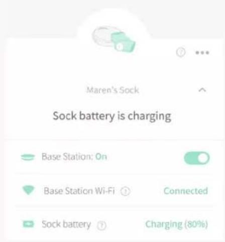 Maren's Sock Sock battery is charging Base Station: On Base Station Wi-Fi Connected Sock battery Charging (80%)