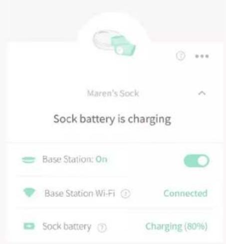 Maren's Sock Sock battery is charging Base Station: On Base Station Wi-Fi Connected Sock battery Charging (80%)