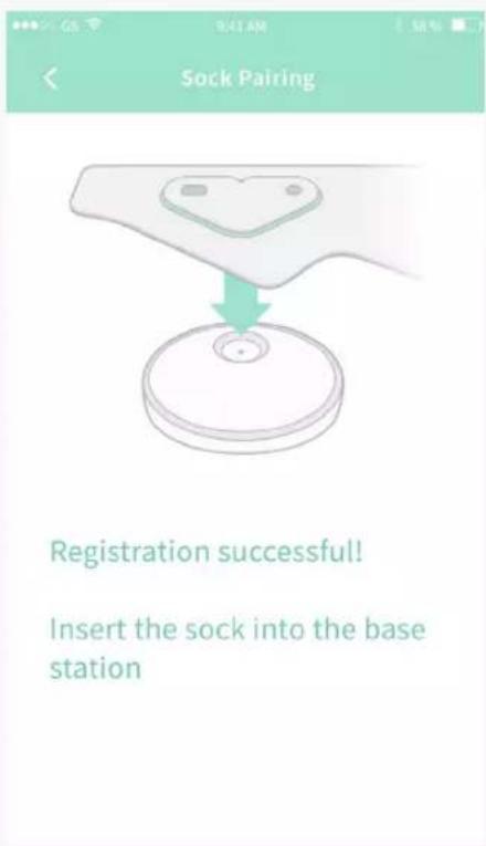 Sock Pairing Registration successful! Insert the sock into the base station