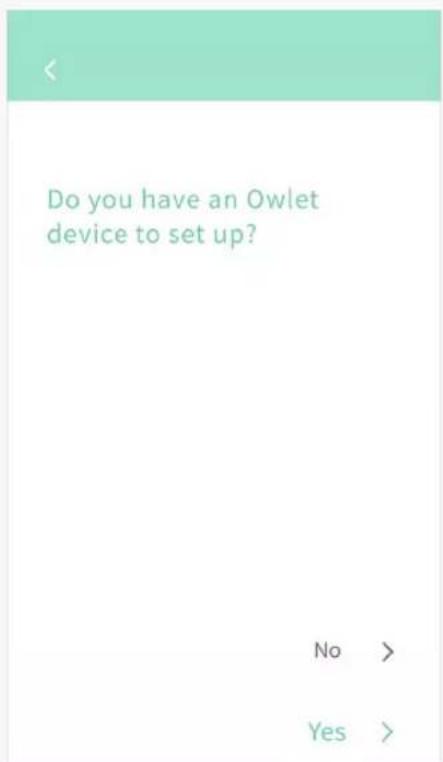 Do you have an Owlet device to set up? No > Yes >