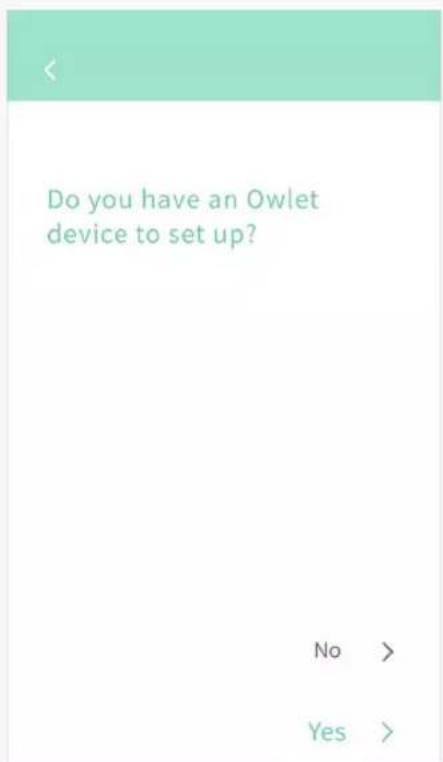 Do you have an Owlet device to set up? No > Yes >