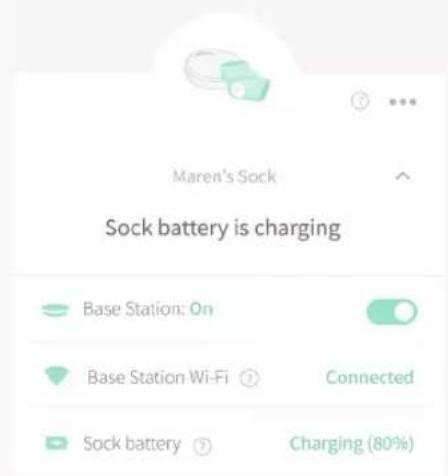 Maren's Sock Sock battery is charging Base Station: On Base Station Wi-Fi Connected Sock battery Charging (80%)