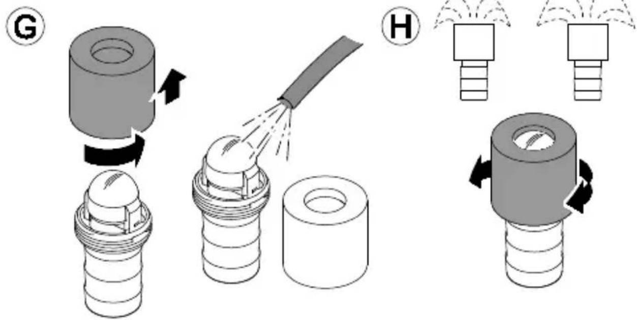 Diagram illustrating a mechanical assembly process with labeled steps G and H, showing fluid flow and component positioning.