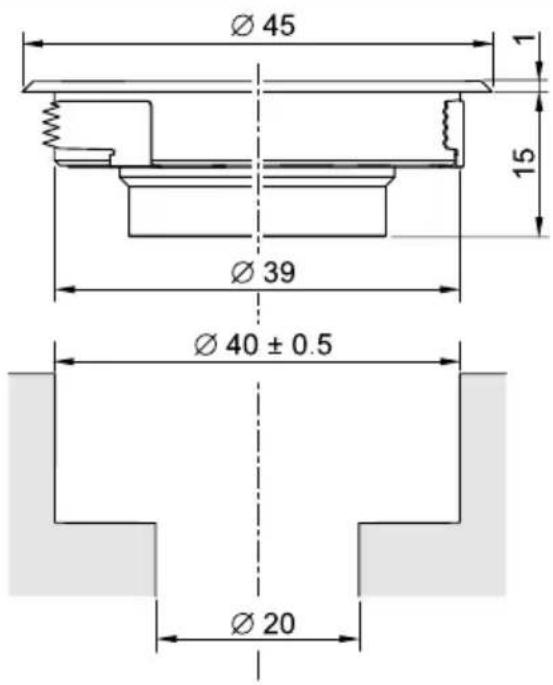 Ø 45 1 15 Ø 39 Ø 40 ± 0.5 Ø 20