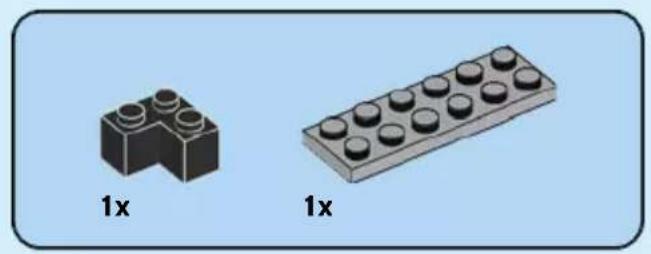 Two LEGO blocks: one L-shaped with 3D faces, the other a rectangular block with 16 circular holes (no text or symbols)