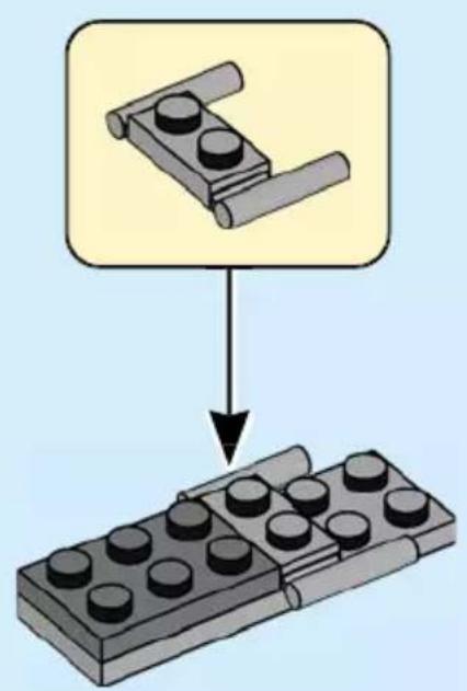 Diagram showing a LEGO brick with a labeled component being processed into a base block, illustrating the process.