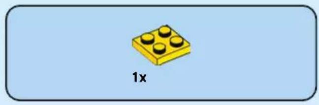 Yellow LEGO base with four circular holes, labeled '1x' below (no other text or symbols)