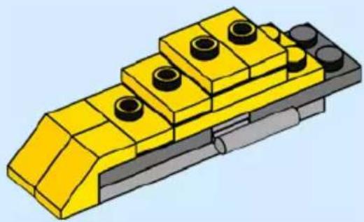 3D illustration of a yellow LEGO mechanical component with multiple cylindrical holes and a gray base (no text or symbols)
