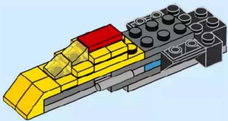 3D illustration of a yellow and black LEGO car with red accents (no text or symbols)