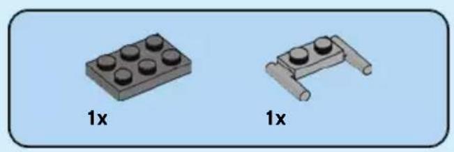 Two LEGO-shaped objects with black circular tops, labeled '1x' below each (no additional text or symbols)