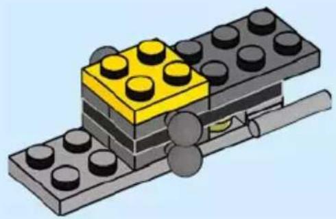3D illustration of a LEGO structure with black and yellow blocks, no text or symbols present