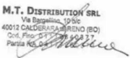 M.T. DISTRIBUTION SRL Via Bargellino, 10 b/c 40012 CALDERARA DE RENO (BO) Cod. Fino: 0-1-1 1984-0-3-7 Partia KsA, 0-4-1 1984-0-3-7