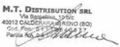 M.T. DISTRIBUTION SRL Via Bargellico, 10 B/c 40012 CALDERASIA RENO (BO) Cod. Fiso: 0-17500 60837 Partita N/A 0-41