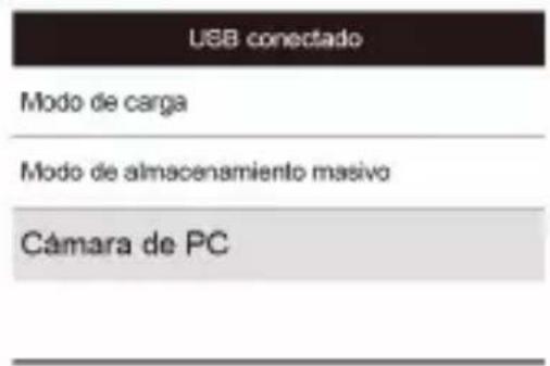 USB conectado Modo de carga Modo de almacenamiento masivo Cámara de PC