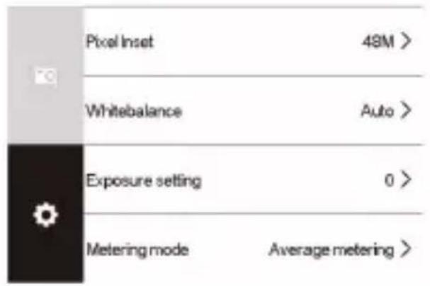 Pixel Inset 48M > Whitebalance Auto > Exposure setting 0 > Metering mode Average metering >