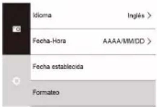 Idioma Inglés > Fecha-Hora AAAA/MM/DD > Fecha establecida Formateo
