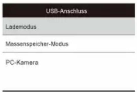 USB-Anschluss Lademodus Massenspeicher-Modus PC-Kamera