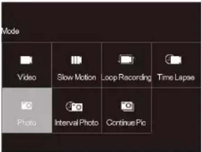 Mode Video Slow Motion Loop Recording Time Lapse Photo Interval Photo Continue Pic