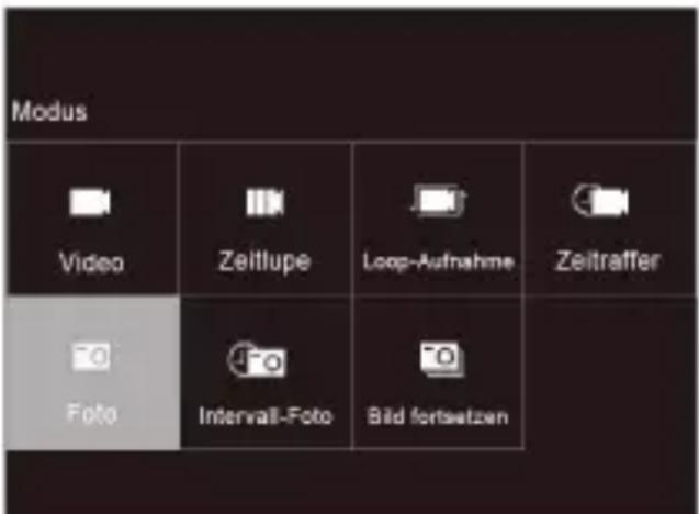 Modus Video Zeitlupe Loop-Aufnahme Zeitraffer Foto Intervall-Foto Bild fortsetzen