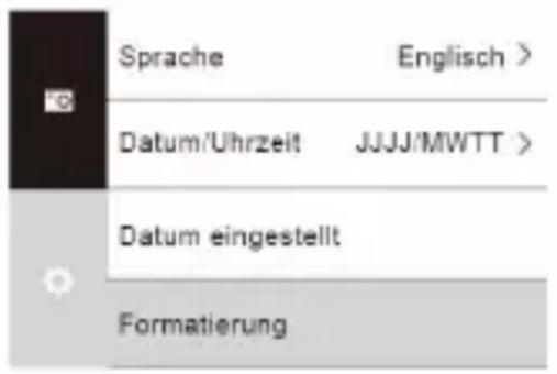 Sprache Englisch > Datum/Uhrzeit JJJJ/MWTT > Datum eingestellt Formatierung