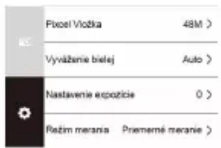 Pixel Vložka 48M > Vyváženie bielej Auto > Nastavenie expozitcie 0 > Režim merania Priemerné meranie >