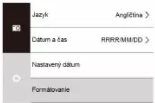 Jazyk Angličtina > Datum a čas RRRR/MM/DD > Nastavený dátum Formátovanie