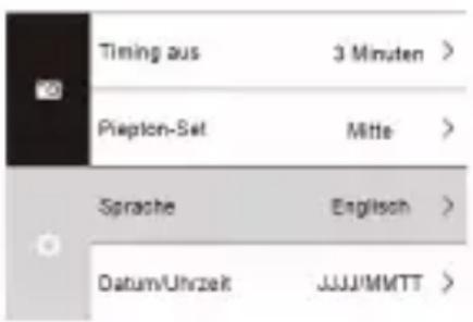 Timing aus 3 Minuten > Piepton-Set Mitte > Sprache Englisch > Datum/Uhrzeit JJJJ/MMTT >