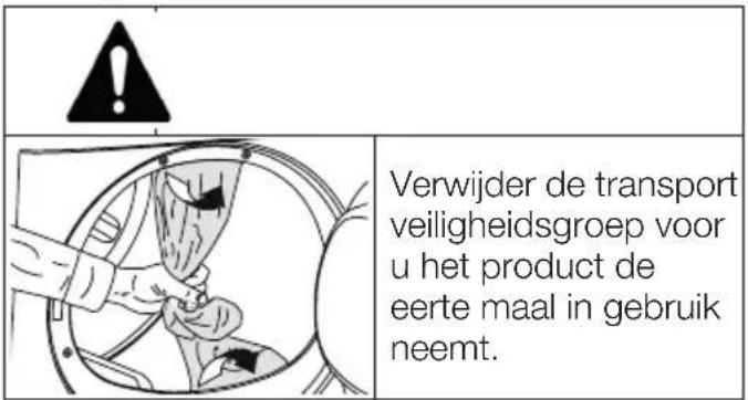 Verwijder de transport veiligheidsgroep voor u het product de eerte maal in gebruik neemt.