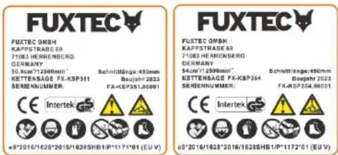 Fuxtec FX-KSP354 - Plaque avec avertissements - 1