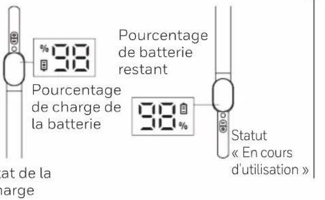 Pourcentage de batterie restant Pourcentage de charge de la batterie 38% at de la charge Statut « En cours d'utilisation »