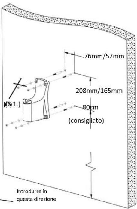 (B)1.) 76mm/57mm 208mm/165mm 80cm (consigliato) Introdurre in questa direzione