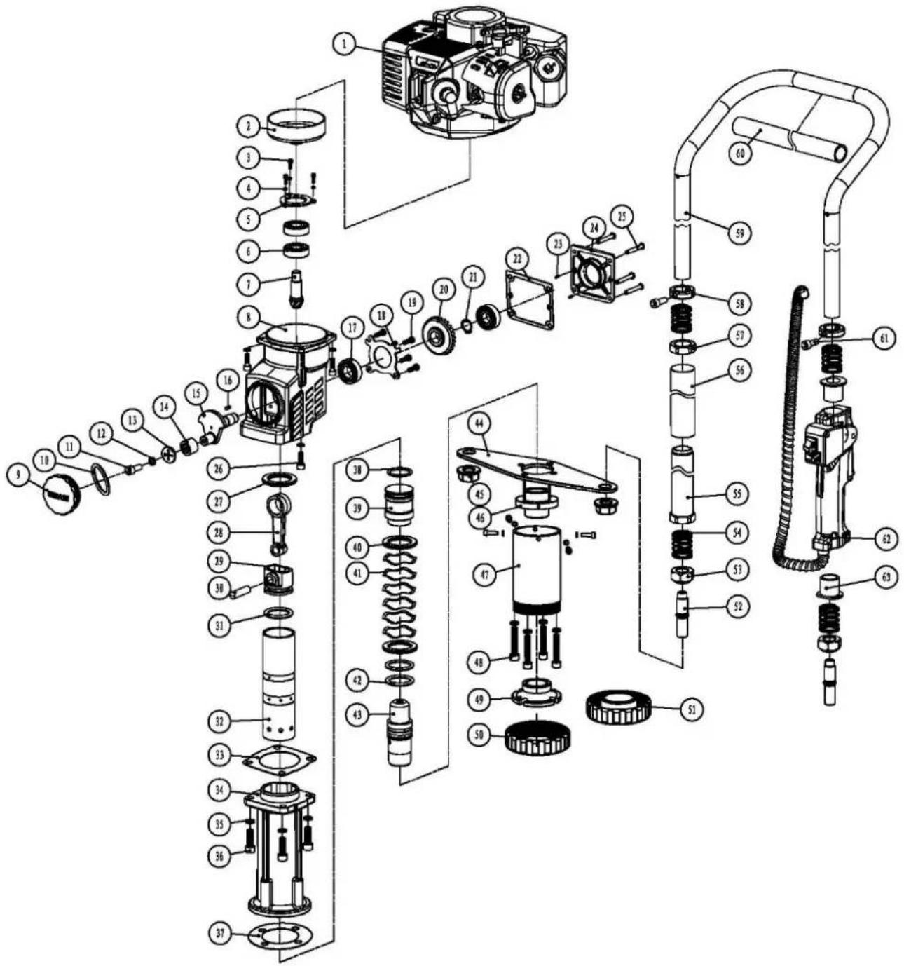 Exploded view diagram of a mechanical assembly with numbered parts for identification