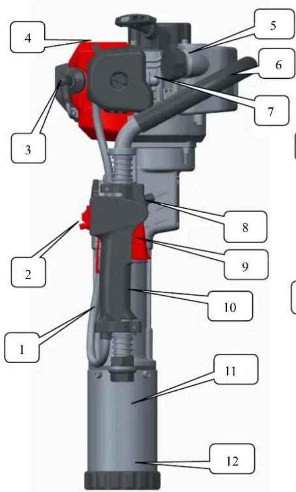 Labeled diagram of a mechanical device with numbered parts for identification