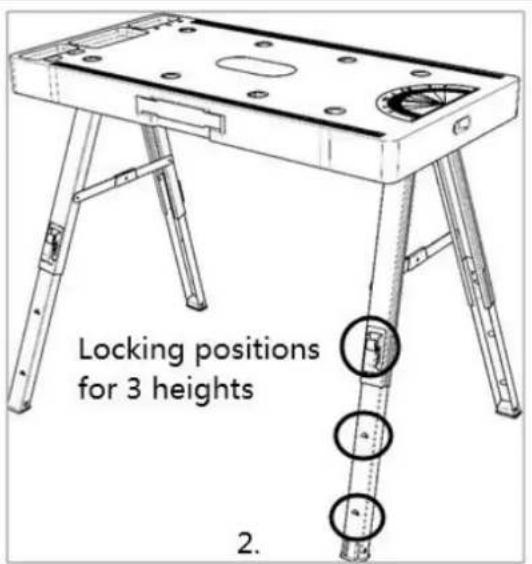 Locking positions for 3 heights 2.
