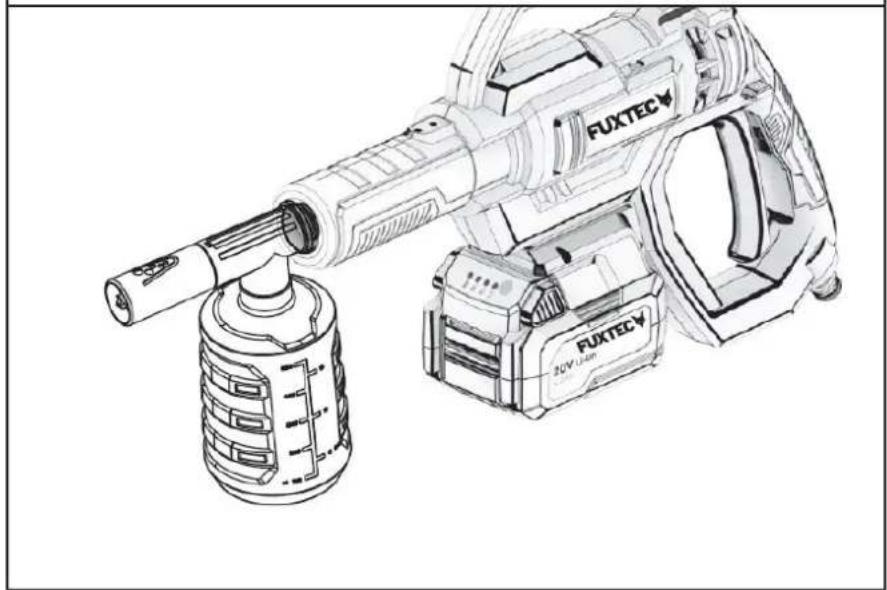 Line drawing of a FUXTEC rocket launcher with visible internal components and external housing (no text or symbols)